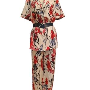●THAKOON 100% SILK PANTS AND TOP SET SIZE 4 RED PINK BLUE NAVY CREAM LUXURY